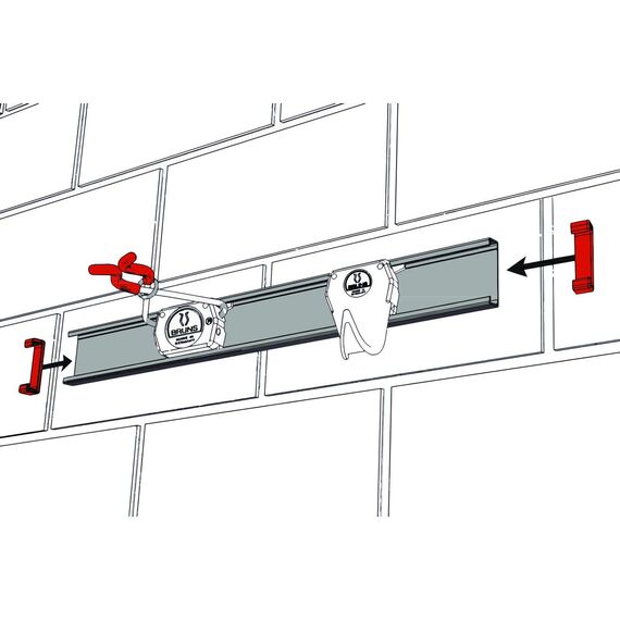 BRUNS Alu-Gerätehalter-Set, inkl. 5 Geräte-Haltern und Führungs-Schiene, Länge: 750 mm, Silber/Schwarz, SB5.07