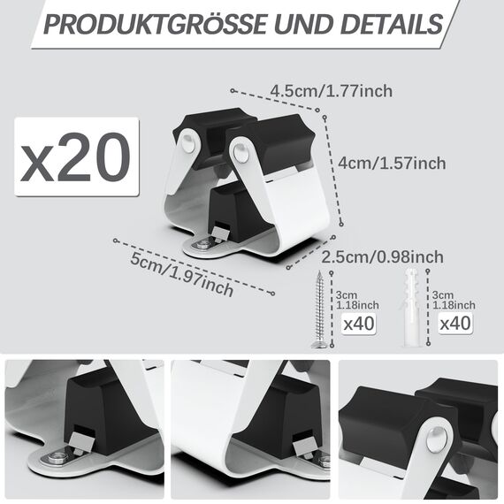 3-H 20 Stück Gerätehalter Set, Besenhalterung Wand Gartengerätehalter Besenhalter, Wandhalterung für Besen Gartengeräte Schaufel Wischmopp, Stahl Werkzeughalter Zuhaus Garten Garage, Schwarz