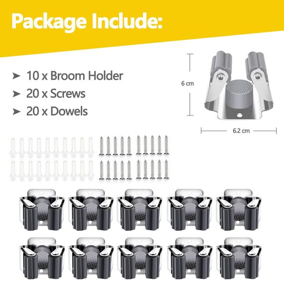 Verdenu Gerätehalter Set, Grau Besenhalterung Wand Gartengerätehalter Besenhalter inkl. Montagematerial für Küche, Zuhause, Badezimmer, Garage, Garten (10 Stück)