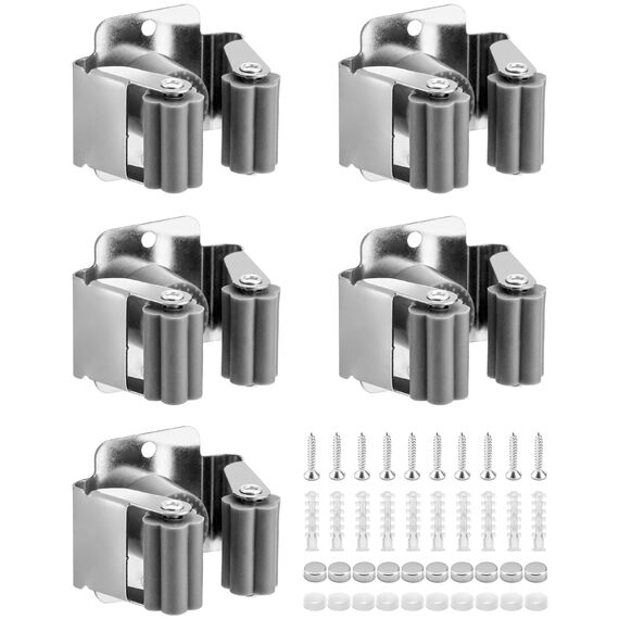 QWORK® 5 Stück Besenhalterung, Edelstahl Gerätehalter, Gartengeräte Aufhängung, für Badezimmer, Küche, Büro, Schrank, Garten, Garage