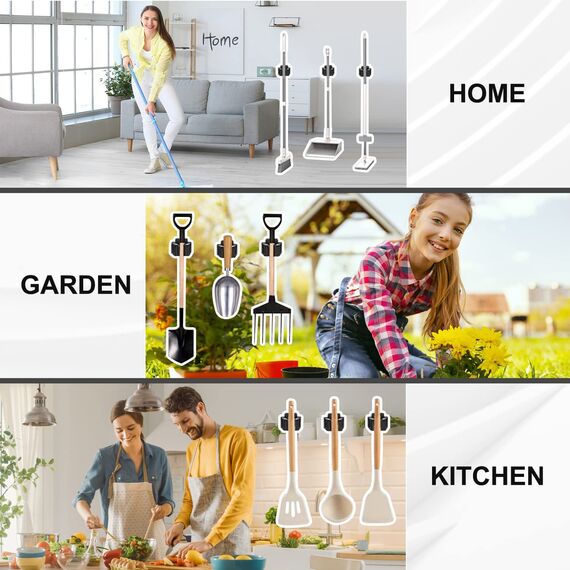 Kouclaa Besenhalterung Wand,Gerätehalter Edelstahl Gartengerätehalter Wandhalterung Selbstklebend Besenhalter Organizer für Küche Zuhause Badezimmer Garage (4 Black)