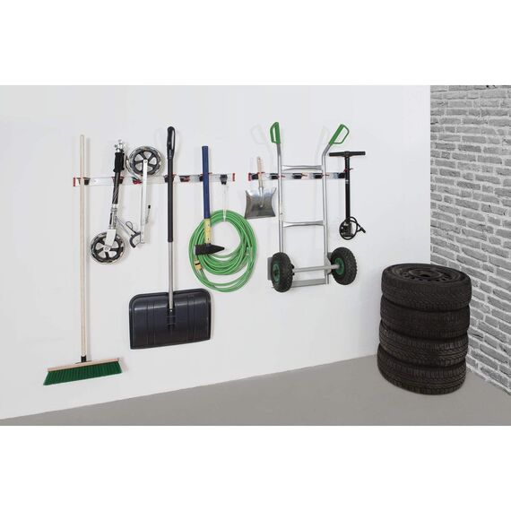 BRUNS Alu-Gerätehalter-Set, inkl. 5 Geräte-Haltern und Führungs-Schiene, Länge: 750 mm, Silber/Schwarz, SB5.07