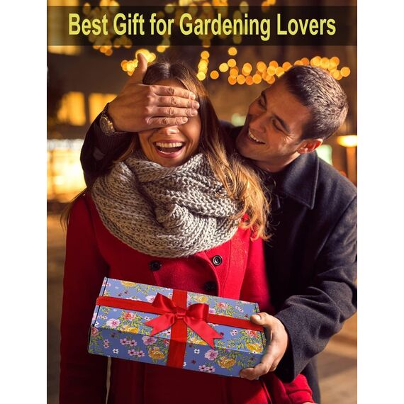 Gartengeschenke für Frauen, 6-teiliges Gartengeräte-Set mit Blumendruck, inklusive Kelle, Gabel, Schere, 2 Kerzen und Handschuhe, Muttertags-Geburtstagsgeschenke für Mutter, Gärtnerinnen (lila)