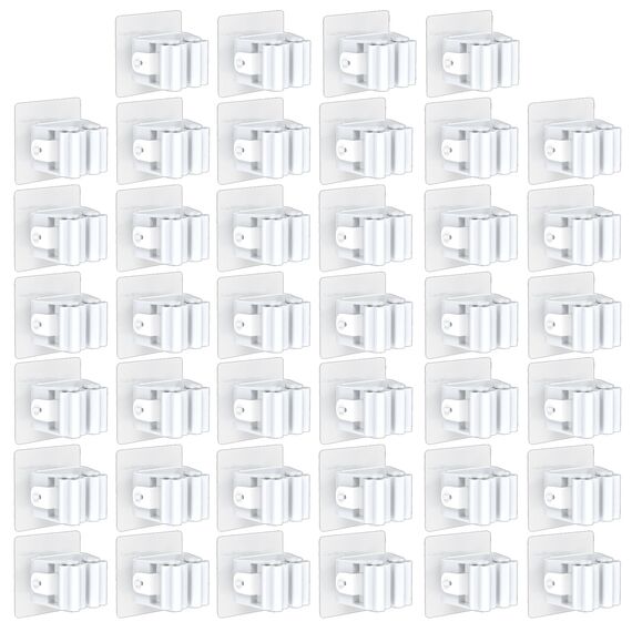 3-H Besenhalterung Wand Selbstklebend, Wandhalterung Besen ohne Bohren, Gerätehalter 40 Stück Set, Besenhalter für Gartengeräte, Werkzeugehlter für Badezimmer Küche Zuhaus Garten Garage, Cremeweiß