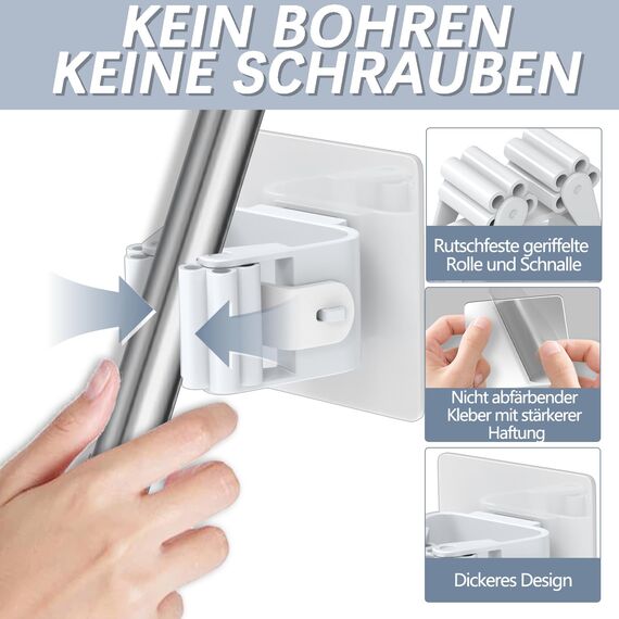 3-H Besenhalterung Wand Selbstklebend, Wandhalterung Besen ohne Bohren, Gerätehalter 40 Stück Set, Besenhalter für Gartengeräte, Werkzeugehlter für Badezimmer Küche Zuhaus Garten Garage, Cremeweiß