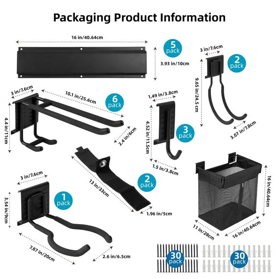 Garagen-Werkzeugorganizer mit 12 Haken, 2 Gurten & 1 Stoffkorb (40 cm) – Verstellbarer Metall-Hakenregal für Gartenwerkzeuge, – Praktische Aufbewahrungslösung für Schuppen & Haushalt