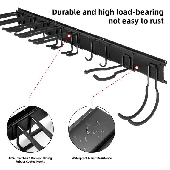 Sinoer Garage Tool Management Wandregal, Garage Wall Management Aufbewahrungsregal mit Haken mit 9 verstellbaren Bügeleisen, Gartengeräten, Stühlen, Besen, Mopps, Rechen