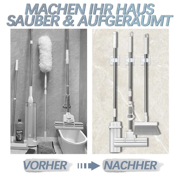 3-H Besenhalterung Wand Selbstklebend, Wandhalterung Besen ohne Bohren, Gerätehalter 40 Stück Set, Besenhalter für Gartengeräte, Werkzeugehlter für Badezimmer Küche Zuhaus Garten Garage, Cremeweiß