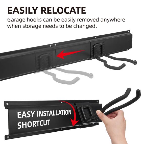 Sinoer Garage Tool Management Wandregal, Garage Wall Management Aufbewahrungsregal mit Haken mit 9 verstellbaren Bügeleisen, Gartengeräten, Stühlen, Besen, Mopps, Rechen