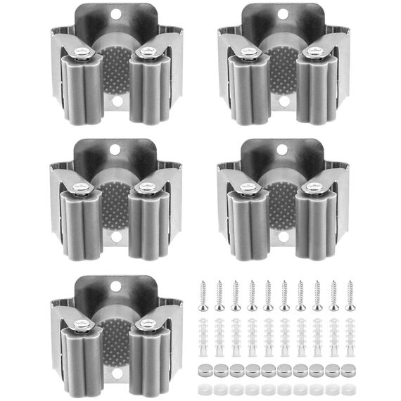 QWORK® 5 Stück Besenhalterung, Edelstahl Gerätehalter, Gartengeräte Aufhängung, für Badezimmer, Küche, Büro, Schrank, Garten, Garage