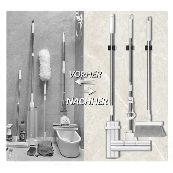 3-H 20 Stück Gerätehalter Set, Besenhalterung Wand Gartengerätehalter Besenhalter, Wandhalterung für Besen Gartengeräte Schaufel Wischmopp, Stahl Werkzeughalter Zuhaus Garten Garage, Schwarz