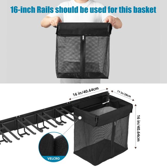 Garagen-Werkzeugorganizer mit 12 Haken, 2 Gurten & 1 Stoffkorb (40 cm) – Verstellbarer Metall-Hakenregal für Gartenwerkzeuge, – Praktische Aufbewahrungslösung für Schuppen & Haushalt