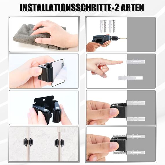 Kouclaa Besenhalterung Wand,Gerätehalter Edelstahl Gartengerätehalter Wandhalterung Selbstklebend Besenhalter Organizer für Küche Zuhause Badezimmer Garage (4 Black)