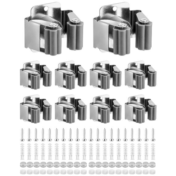 QWORK® 10 Stück Besenhalterung, Edelstahl Gerätehalter, Gartengeräte Aufhängung, für Badezimmer, Küche, Büro, Schrank, Garten, Garage