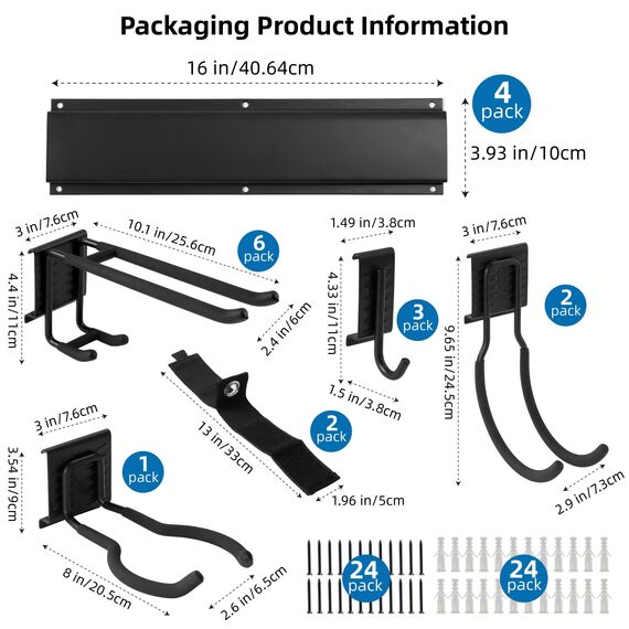 Sinoer Garagen-Werkzeug-Management-Wandregal, Garagen-Wand-Management-Aufbewahrungsregal mit 12 Haken, Kleiderbügel für Skiausrüstung, Gartenwerkzeug, Stuhl, Besen, Mopp, Rechen, Gartengeräte