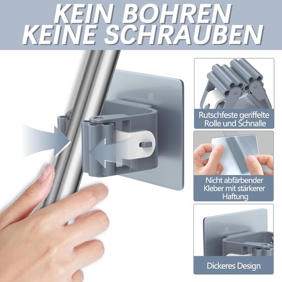 3-H Besenhalterung Wand Selbstklebend, Wandhalterung Besen ohne Bohren, Gerätehalter 40 Stück Set, Besenhalter für Gartengeräte, Werkzeugehlter für Badezimmer Küche Zuhaus Garten Garage, Grau