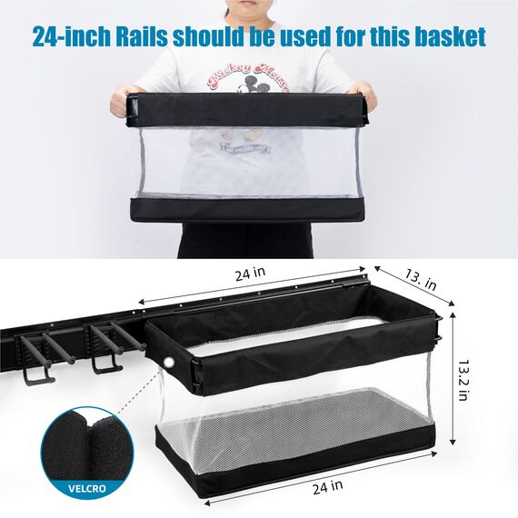 Sinoer Garage Werkzeugregal, Gartenwerkzeug Organizer Rack mit 9 Haken mit 2 Gurten und 1 Stück Stoffkorb, verstellbare Metallhaken, Yard Shed Organizer Rack, Werkzeughalter für Stühle, Besen, Harke