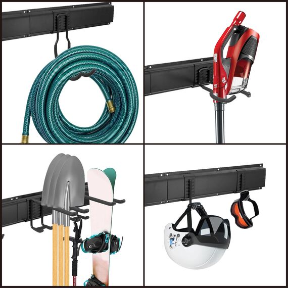 Sinoer Garage Tool Management Wandregal, Garage Wall Management Aufbewahrungsregal mit Haken mit 9 verstellbaren Bügeleisen, Gartengeräten, Stühlen, Besen, Mopps, Rechen