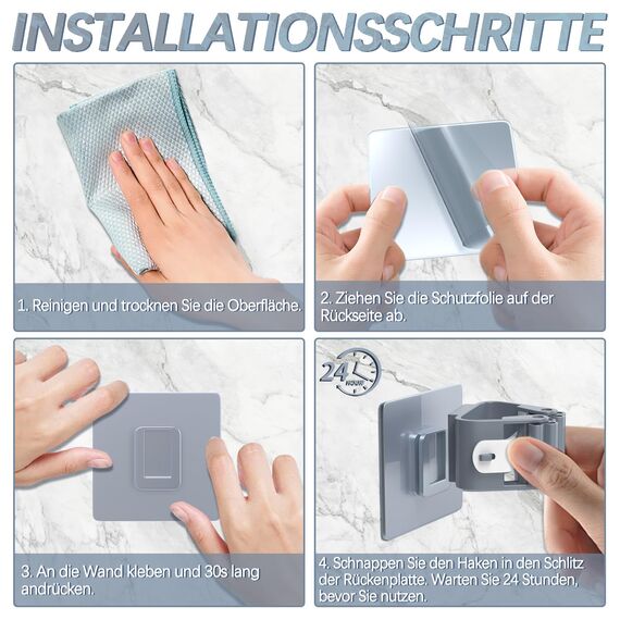 3-H Besenhalterung Wand Selbstklebend, Wandhalterung Besen ohne Bohren, Gerätehalter 40 Stück Set, Besenhalter für Gartengeräte, Werkzeugehlter für Badezimmer Küche Zuhaus Garten Garage, Grau