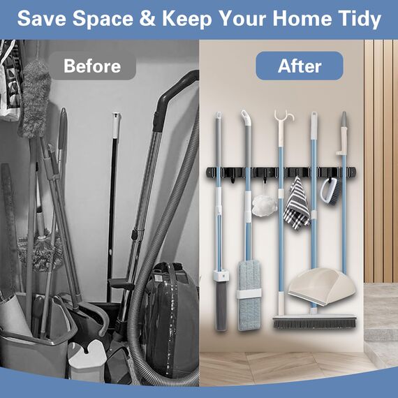 2 Stück Selbstklebendes Edelstahlbesenmop-Halter für Wand, Schrank, Balkon und Badezimmer, 10 Halter und 8 Haken
