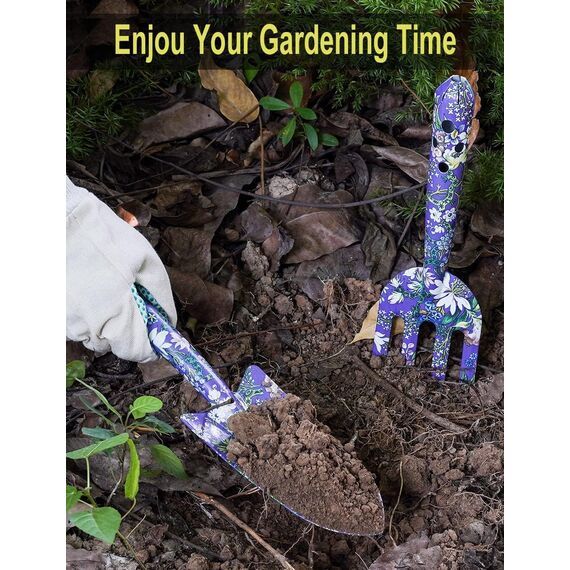 Gartengeschenke für Frauen, 6-teiliges Gartengeräte-Set mit Blumendruck, inklusive Kelle, Gabel, Schere, 2 Kerzen und Handschuhe, Muttertags-Geburtstagsgeschenke für Mutter, Gärtnerinnen (lila)