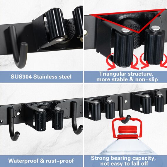 2 Stück Selbstklebendes Edelstahlbesenmop-Halter für Wand, Schrank, Balkon und Badezimmer, 10 Halter und 8 Haken