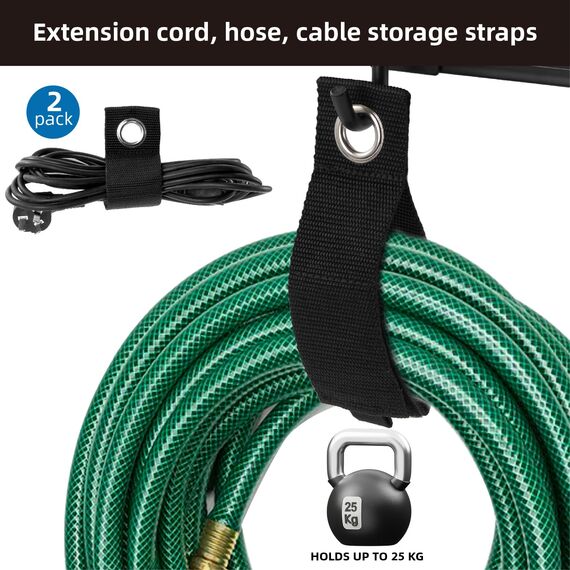 Garagen-Werkzeugorganizer mit 12 Haken, 2 Gurten & 1 Stoffkorb (40 cm) – Verstellbarer Metall-Hakenregal für Gartenwerkzeuge, – Praktische Aufbewahrungslösung für Schuppen & Haushalt