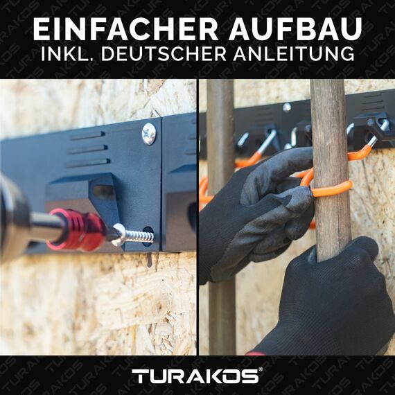 TURAKOS Gartengerätehalter - 4x 40cm Gerätehalter Wandhalterung mit Anti-Rutsch Gummierung, Gartengeräte Aufhängung für Garage, Geräteschuppen, Keller