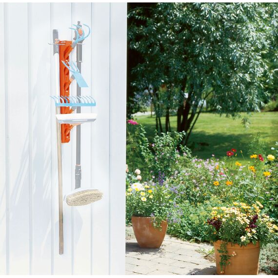 Gardena Combisystem-Geräteleiste: Wandhaken Für Die Aufbewahrung Von 6 Combisystem-Geräten Und Stielen, Platzsparend, Aus Hochwertigem Kunststoff Und Metall, Inkl. Schrauben Und Dübeln (3500-20)