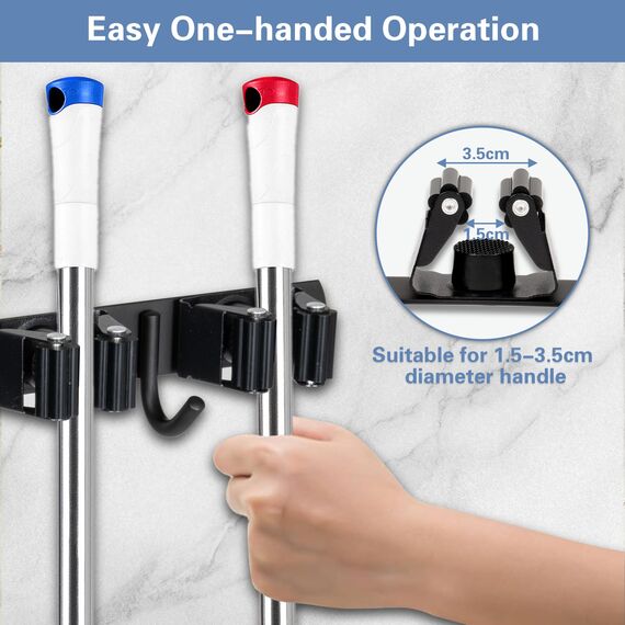 2 Stück Selbstklebendes Edelstahlbesenmop-Halter für Wand, Schrank, Balkon und Badezimmer, 10 Halter und 8 Haken