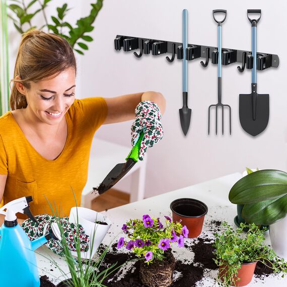 2 Stück Selbstklebendes Edelstahlbesenmop-Halter für Wand, Schrank, Balkon und Badezimmer, 10 Halter und 8 Haken