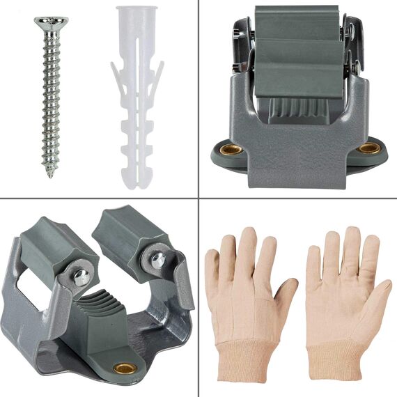 ONVAYA Gerätehalter Klemmfix | Wandhalter aus Federstahl 10er Set | Gerätehalterleiste | Werkzeughalter | Besenhalter | inkl. Arbeitshandschuhe | Inklusive Dübel und Schrauben