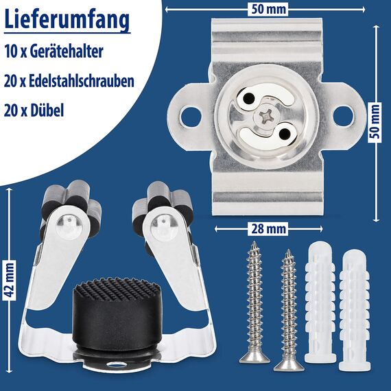 Maila® Gerätehalter (10er Set) - Robuster 304er Edelstahl rostfrei - Besenhalterung Wand mit starker Klemmwirkung, Wandhalterung für Besen, als Werkzeughalter