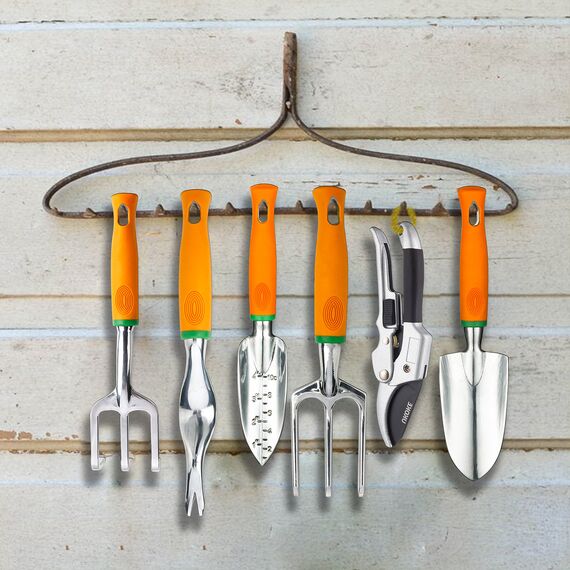ukoke Garten Werkzeug Set, 12 Stück Aluminium Hand Tool Kit, Garten Leinwand Schürze mit Aufbewahrungsfach, Outdoor Werkzeug, Heavy Duty Gartenarbeiten Set mit ergonomischen Griff, Gartengeräte, für Frauen Herren