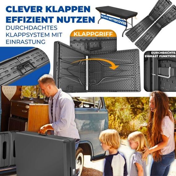 KESSER® Bierzeltgarnitur 3-teilig Set Tisch & 2X Bank | Buffettisch für drinnen & draußen Gartengarnitur klappbar 183x76x74cm Kunststoff Klapptisch Gartentisch Inkl Abdeckung & Tragegriffe