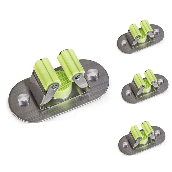 Meiyijia Besenhalter zur Wandmontage, multifunktional, Bohren von Schrauben und selbstklebend, Mop Halterung, 304 gebürstet, Edelstahl, zum Aufhängen von Werkzeugen, 4 Stück