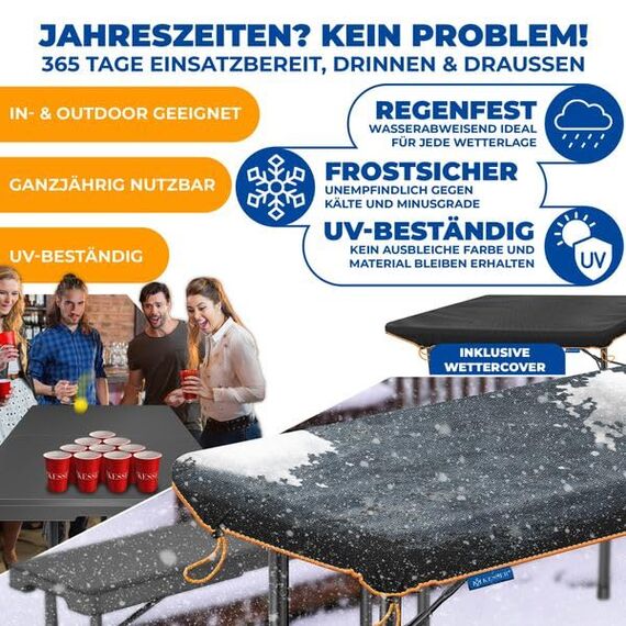 KESSER® Bierzeltgarnitur 3-teilig Set Tisch & 2X Bank | Buffettisch für drinnen & draußen Gartengarnitur klappbar 183x76x74cm Kunststoff Klapptisch Gartentisch Inkl Abdeckung & Tragegriffe