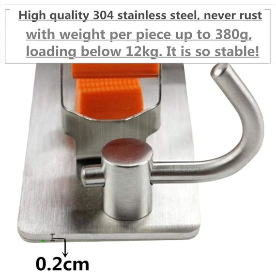 Meiyijia Wandhalterung Multifunktional, selbstklebend, Mop Halterung, 304 gebürstet, Edelstahl, zum Aufhängen von Werkzeugen, 2 Schlitzen und 3 Haken