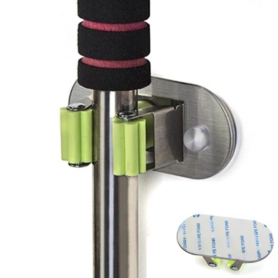 Meiyijia Besenhalter für die Wand, multifunktional, Bohren von Schrauben und selbstklebend, Mop Halterung, 304 gebürstet, Edelstahl, zum Aufhängen von Werkzeugen, 2 Stück