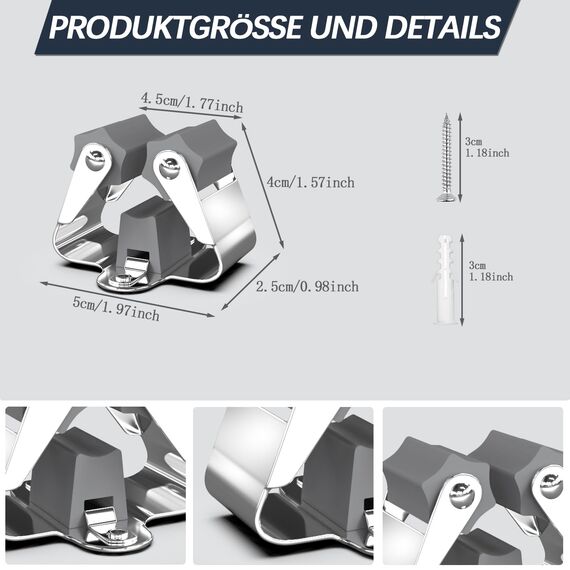 3-H 12 Stück Besenhalterung Wand Verzinkt Besenhalter Wandhalterung 0,7mm Federstahl Gartengerätehalter mit Montagematerial für Besen Garten Garage Grau