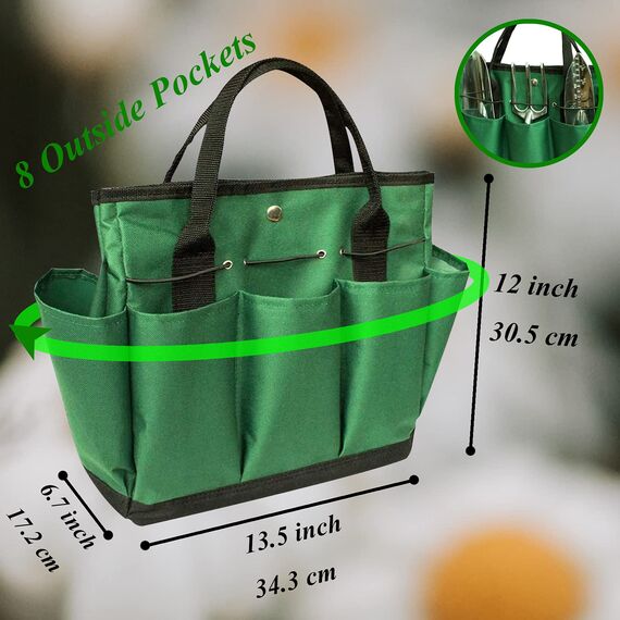 YGYQZ Tasche für Gartenwerkzeug - Wasserdicht Oxford Garten Werkzeug Aufbewahrungstasche mit 9 Kleinen Taschen, Mehrzweck Garten Werkzeug Tasche, Werkzeugtasche, Grün