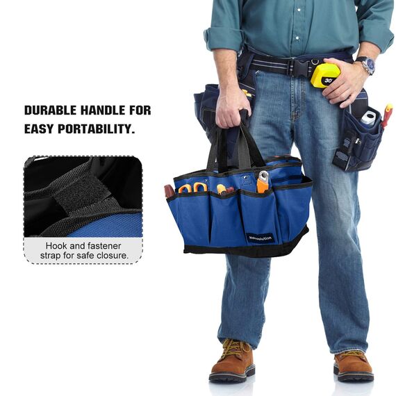 Housolution Garten Werkzeugtasche, Deluxe Garten Werkzeug Aufbewahrungstasche und Gartengerätetasche mit Kleinen Taschen, Verschleißfest und Wiederverwendbar, 14 Zoll - Blau