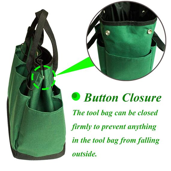 YGYQZ Tasche für Gartenwerkzeug - Wasserdicht Oxford Garten Werkzeug Aufbewahrungstasche mit 9 Kleinen Taschen, Mehrzweck Garten Werkzeug Tasche, Werkzeugtasche, Grün