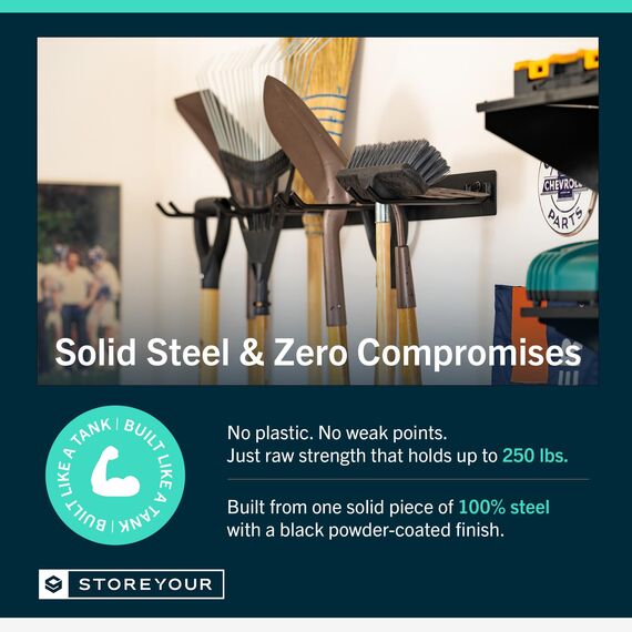 StoreYourBoard BLAT Garagen-Werkzeug-Organizer, Wandhalterung, Garagenorganisation und Aufbewahrung, Schaufel- und Rechenaufhänger, Garten-Hof-Werkzeugregal, Industriestahl, hält 113 kg