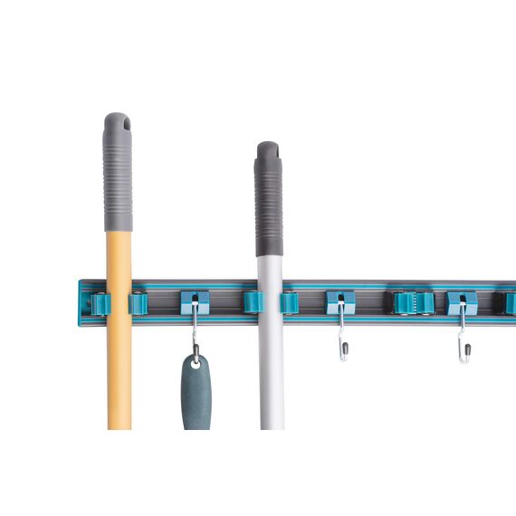 UPP 7-in-1 Gerätehalter 8 tlg. 50x5x5cm | Schienensystem Geräteleiste mit Haken & Klemmen | Wandhalterung für Besen, Mop, Werkzeug & Gartengeräte | Ordnungssystem die Garage, Garten & Werkstatt