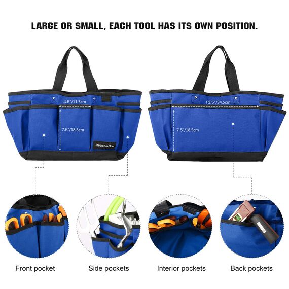 Housolution Garten Werkzeugtasche, Deluxe Garten Werkzeug Aufbewahrungstasche und Gartengerätetasche mit Kleinen Taschen, Verschleißfest und Wiederverwendbar, 14 Zoll - Blau