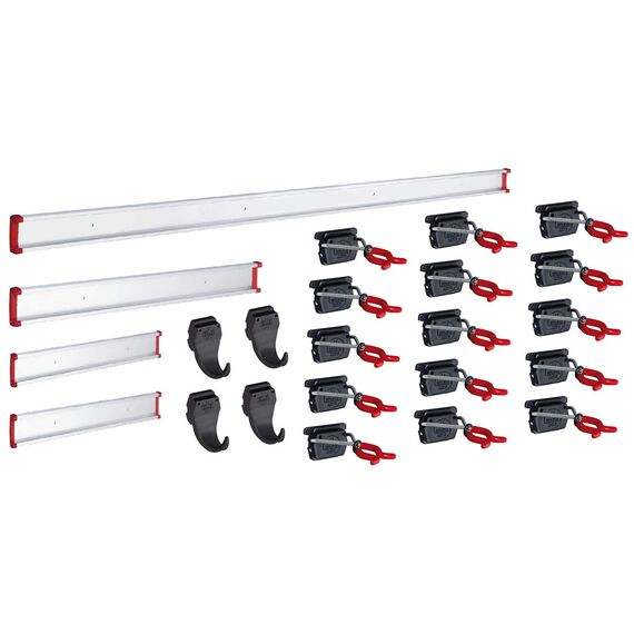 BRUNS Gerätehalter-Set - 15 Gerätehalter 4 Haken Führungsschienen 100cm 50cm 2x30cm