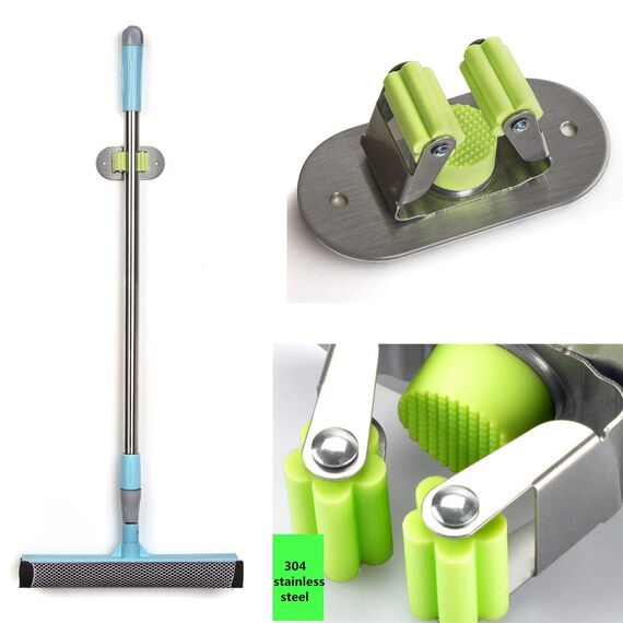 Meiyijia Besenhalter für die Wand, multifunktional, Bohren von Schrauben und selbstklebend, Mop Halterung, 304 gebürstet, Edelstahl, zum Aufhängen von Werkzeugen, 2 Stück