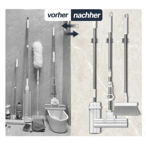3-H 12 Stück Besenhalterung Wand Verzinkt Besenhalter Wandhalterung 0,7mm Federstahl Gartengerätehalter mit Montagematerial für Besen Garten Garage Grau