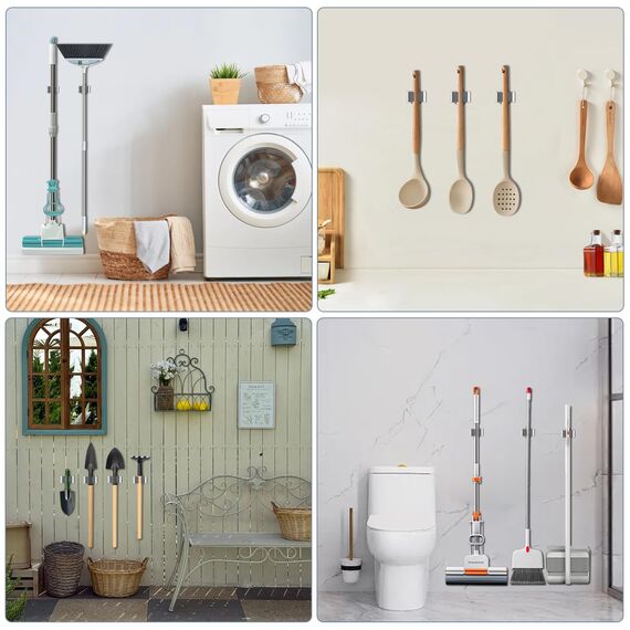 3-H 12 Stück Besenhalterung Wand Verzinkt Besenhalter Wandhalterung 0,7mm Federstahl Gartengerätehalter mit Montagematerial für Besen Garten Garage Grau